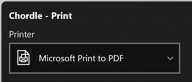 Screenshot showing the export to pdf printer selected.