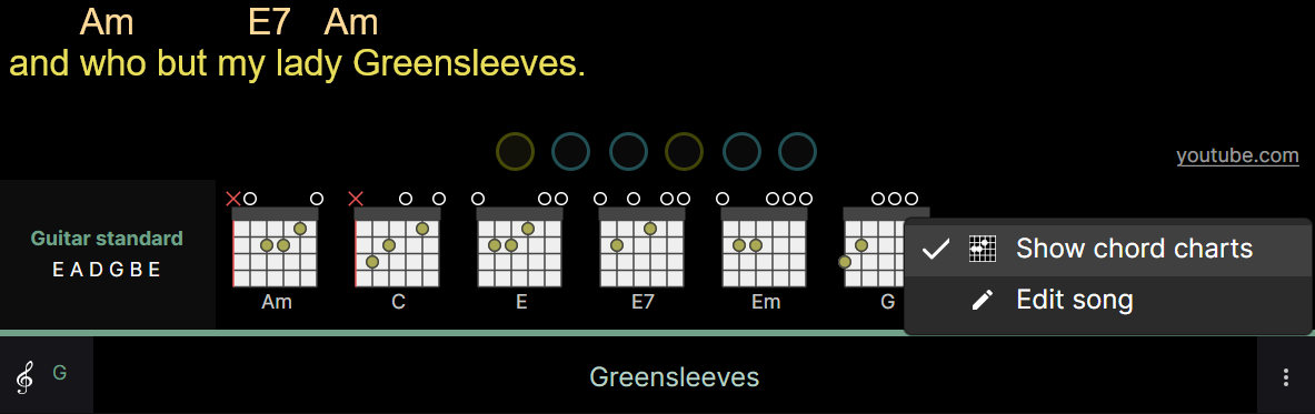 A screenshot of the Chordle &lsquo;Show chord charts&rsquo; button