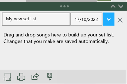 Screenshot showing a new, empty set list