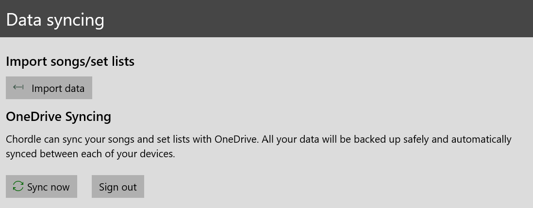 Screenshot of the sign out button for OneDrive syncing.