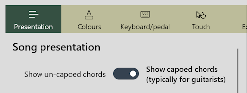 Screenshot showing the &ldquo;Show capoed chords&rdquo; setting