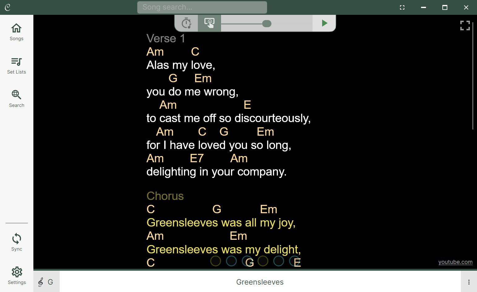 Screenshot of Chordle scrolling a song