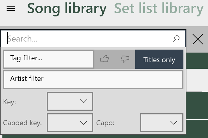 Screenshot showing the various search criteria options