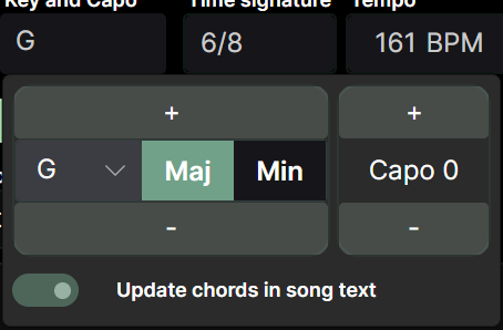 Key selector spinner control in the song editor